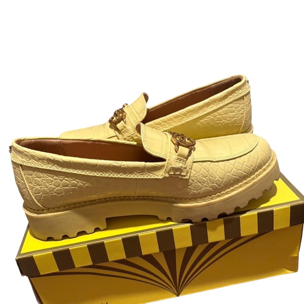 Circus Sam Edelman Deana Loafers Women's 6.5 Cream Croc‑Embossed Chunky Sole GUC